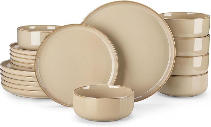 vancasso PLAYA Ceramic Plates and Bowls Sets 18 Pieces Brown Dinnerware Sets for Kitchen Reactive Glaze Dishes Set for 6 Dishwasher and Microwave Safe