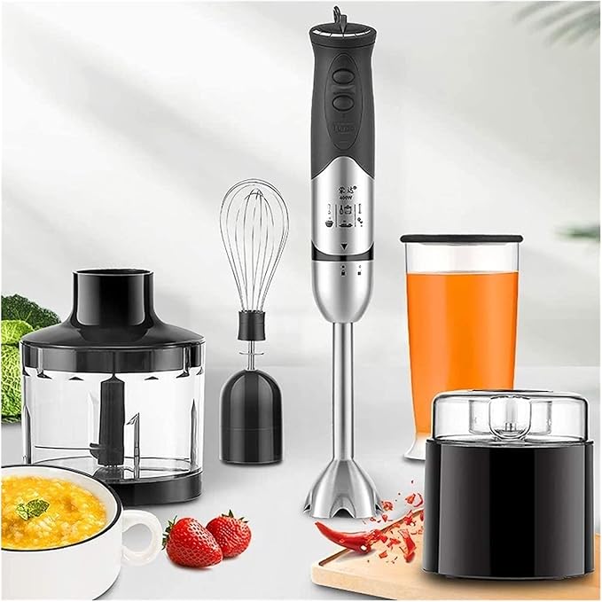 Hand Blender 6-in-1 Immersion Stick Blender 400W Electric Handheld Blender Set with 500ml Chopper 500ml Container Milk Frother Egg Whisk for Smoothies Sauces Soups
