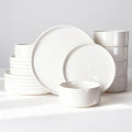 Famiware Porcelain Dinnerware Set 18-Piece Modern Plate and Bowl Set dish set for 6 Microwave and Dishwasher Safe Tableware White