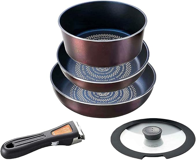 Pearl Metal HB-3497 5-Piece Frying Pan and Pot Set Induction Compatible Brown Diamond Coat Removable Handle Set 5