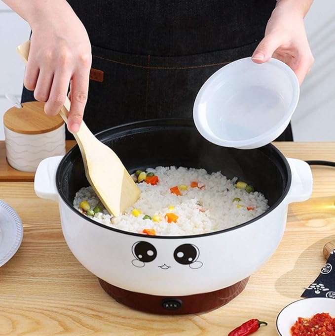 Electric Skillet 4-in-1 Multifunctional Electric Cooker Skillet Grill Pot for Cooking Rice Hotpot Soup Steam Eggs Fried Noodles Small Kitchen Cooker Non-Stick (2.3L without Steamer)