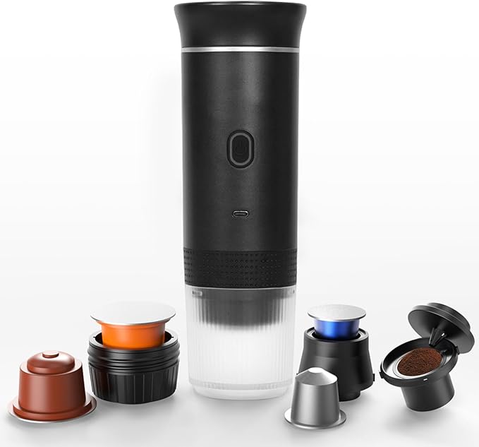 Electric Coffee Maker Machines15 Bar Pressure Portable Espresso MachineCold or Hot 120ML Mini Coffee MakerSmall Handheld Coffee Machine for HomeOfficeTravel (Black)