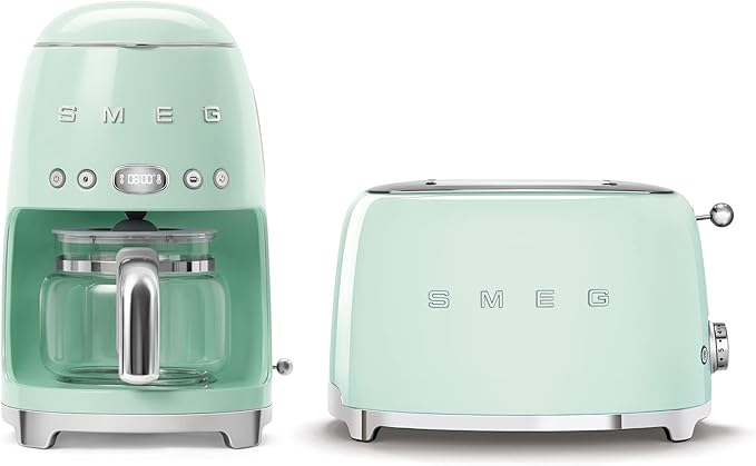 Smeg Retro Drip Coffee Machine and 2-Slice Toaster Bundle (Pastel Green)