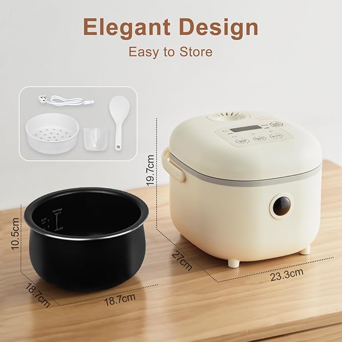 with Steamer and 6 Rice Cooking Functions Multifunctional 3.5 Cups(Uncooked) Rice Cooker for 2-3 People - Perfect for White/Brown Rice Porridge and Soup(3L)