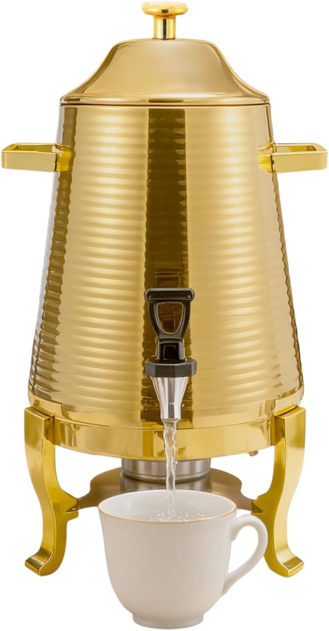 Coffee Urn With Fuel Holder 3.43 Gallon/13L Stainless Steel Beverage Dispensers for Coffee Tea Milk Juice Water Hot Drink Dispenser with Stand Chafer Urn with Spigot for Parties Catering (Gold)