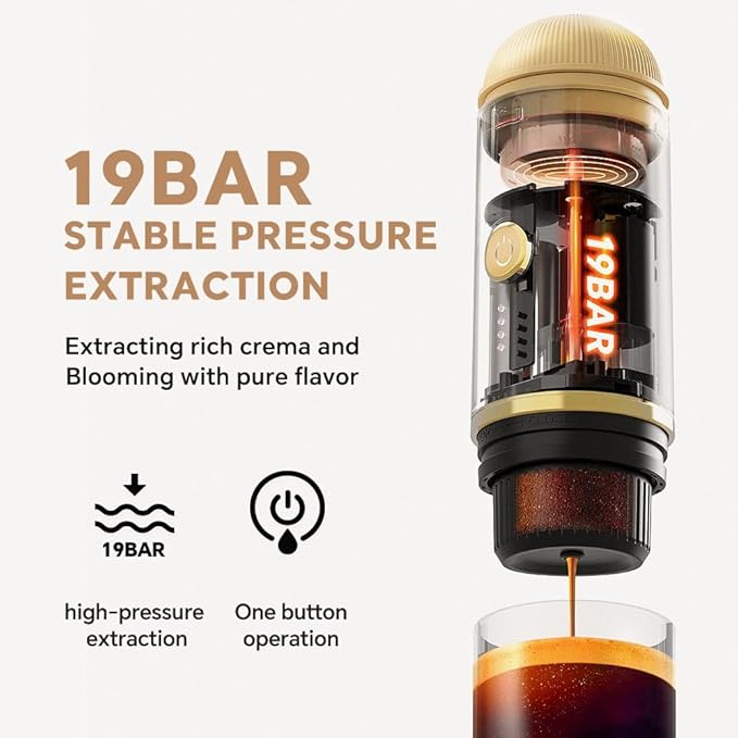 BENFUCHEN Portable Espresso Machine For Travel USB-C Charging Self-Heating Electric Espresso Maker 19 Bar Mini Coffee Maker On the Go For Camping/Hiking Ground Coffee &amp NESPRESSOpods (Light Go