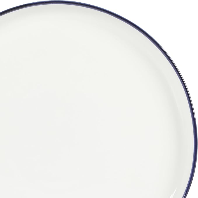Gibson Home Oslo 16-Piece Porcelain Ceramic Chip &amp Scratch Resistant Dishes Microwave &amp Dishwasher Safe Plates and Bowls Dinnerware Set White w/Blue Rim