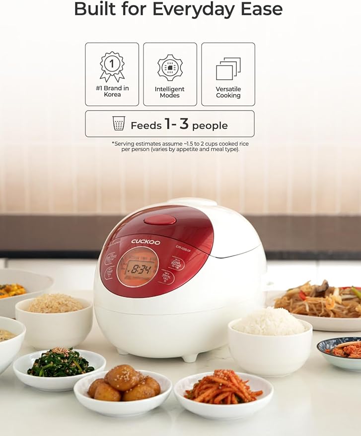 CUCKOO Micom Rice Cooker 3 Cup Uncooked / 6 Cup Cooked Korean Fuzzy Logic Rice Cooker Small with Delay Timer &amp Keep Warm Setting Versatile Food Steamer with Non-Stick Inner Pot Red (CR-0351F)