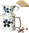 Ceramic Pour Over Coffee Maker Set Ceramic Coffee Dripper with Single Hole Coffee Pot &amp 100 Paper Filters for Home Travel Camping (1-4 Cup)