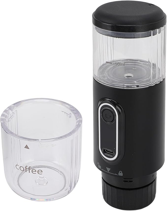 Portable Coffee Maker Self Heating Type C Rechargeable Handheld Capsule Coffee Maker Machine Ground Coffee Capsules 100ml Stable Pressure 2500mAh Battery (Black)