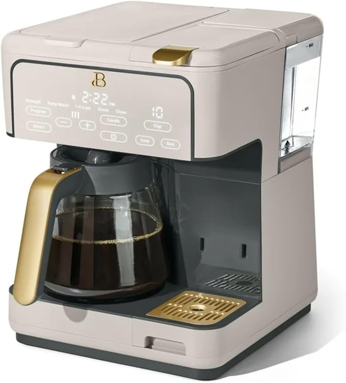 Multi-Brew Coffee Maker 12-Cup Carafe + Single-Serve Pods or Grounds Over Ice Touch Display by Drew Barrymoree. (Porcini Taupe)