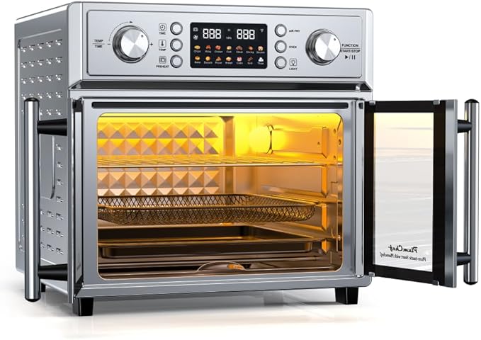 PlumChef 26QT Double-Door Air Fryer Convection Toaster Oven 1700W Large Capacity 14 Preset Menus 7-in-1 Multi-Function Stainless Steel