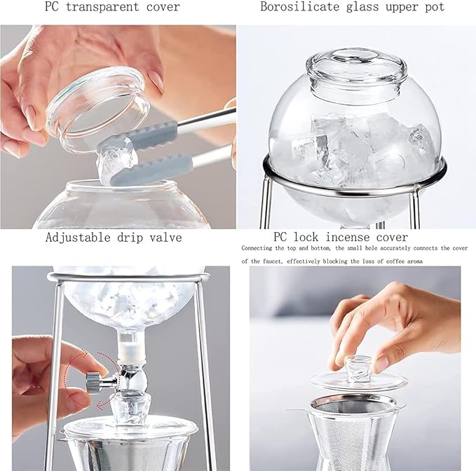 Habiba Iced Drip Coffee Maker Modern Cold Brew Coffee Maker Home Siphon Coffee Maker with Stainless Steel Filter Adjustable Water Flow Iced Tea Maker Reusable