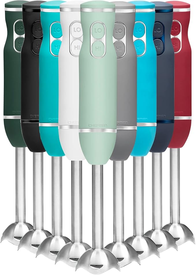 Chefman Immersion Stick Hand Blender with Stainless Steel Blades Powerful Electric Ice Crushing 2-Speed Control Handheld Food Mixer Purees Smoothies Shakes Sauces &amp Soups Sage