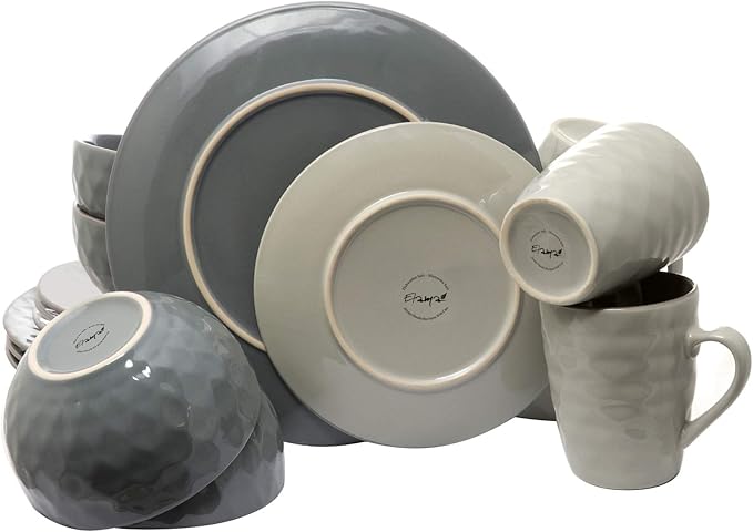 Elama Tahitian Pearl 16-Piece Dinnerware Set in Slate and Stone Pearl with Setting for 4
