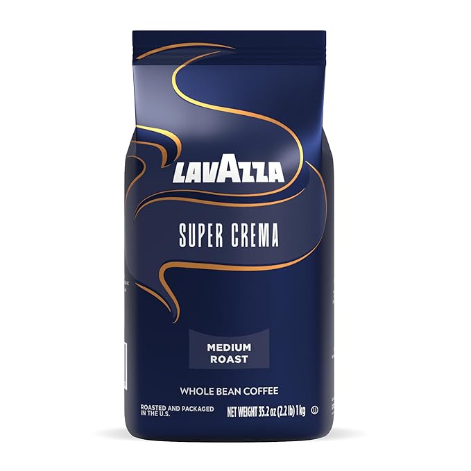 Lavazza Super Crema Whole Bean Coffee Medium Espresso Roast Arabica and Robusta Blend 2.2 lb Bag Package May Vary (Pack of 1)