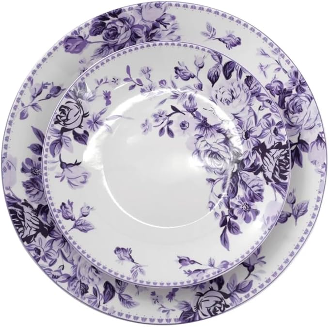 Traditional Purple Rose 16 Piece Stoneware Dinnerware Set (Purple)