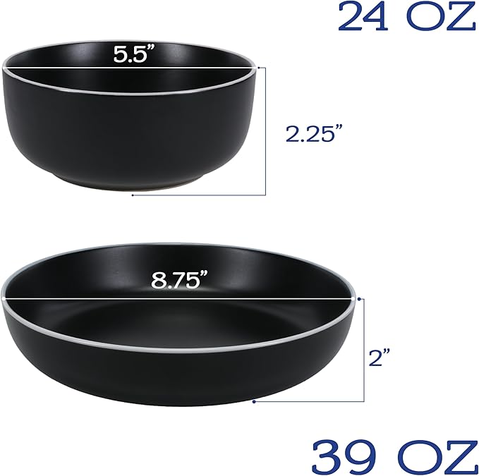 BIA Cordon Bleu Stoneware Tempo 16-Piece Dinnerware Set Double Bowl Onyx