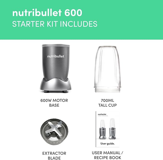 NUTRiBULLET 600 Series Starter Kit - Nutrient Extractor High Speed Blender - 600 W - Graphite