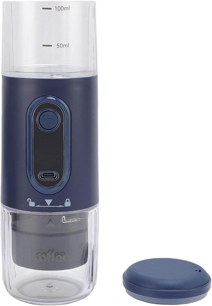 ciciglow Portable Electric Coffee Machine Cordless Handheld Coffee Machine for Camping Travel Outdoor Car Hiking Support Ground and Capsule Compact and Lightweight (Navy Blue)