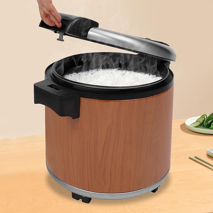 Stainless Steel 50-Cup Rice Warmer with Non-Stick Pot 6 Gallon Commercial Rice Cookers Electric Food Warmer for Hours Ideal for Restaurants Catering Parties Brown (40-50 People)