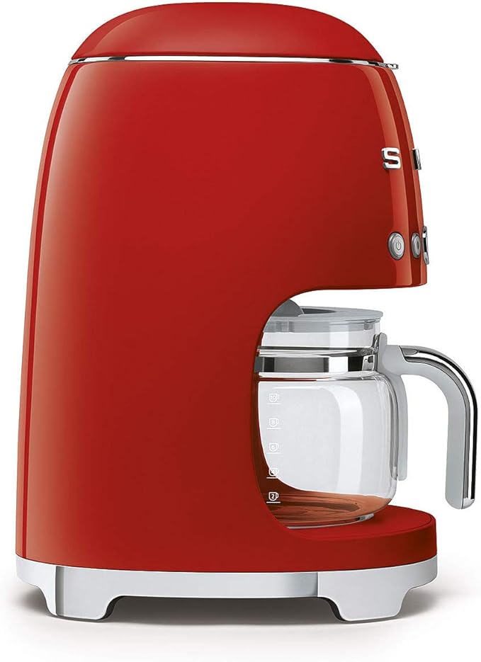 Smeg DCF02RDUK Drip Coffee Machine Auto-Start Mode Reuseable Filter Digital Display Anti-Drip System Aroma Intensity Option 1.4 Litre Tank Red