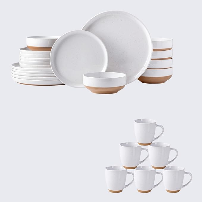 AmorArc Ceramic Dinnerware Sets for 6 24Pieces Handpainted Plates and Bowls Set with Rustic Terracotta Underside Scratch Resistant Stoneware Dishes Set Dishwasher &amp Microwave Safe
