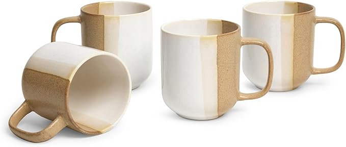 SANGO Phoebe Caramel/White Coffee Mugs Set of 4 15 oz Stoneware Coffee Mug Set Big Glossy Ceramic Tea Cup for Cappuccino Latte Cocoa Large Coffee Cups with Handle Microwave &amp Dishwasher Safe