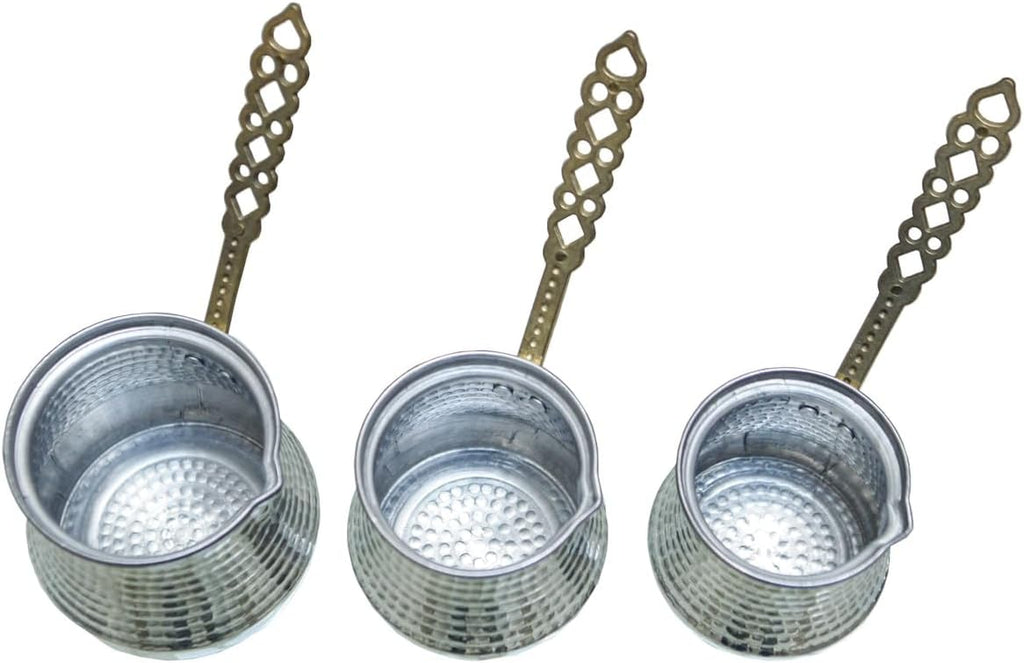 Coffee Pot Set Aluminum 3-Piece Traditional Turkish Coffee Maker Set Silver Finish for Authentic Brewing Experience One Size - Aluminum One Size