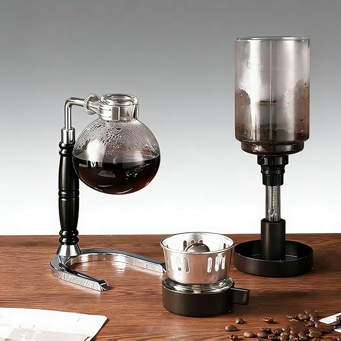 Borosilicate Glass Siphon Coffee Maker - Japanese Style Vacuum Syphon Brewer with Alcohol Burner &amp Adjustable Buffer Clamp High-Temp Resilient Tabletop Coffee Pot for Aficionados 5-Cup (600ml)