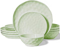 HOMBENE Plates and Bowls Sets Dinnerware Set 12 Piece Service Porcelain Dinnerware for 4 for Dessert Salad and Pasta Mint Glow Green Dishes