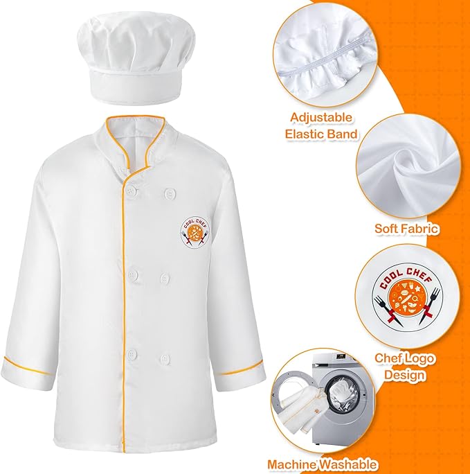 Juboury Pretend Play Kitchen Set - Toy Kitchen Accessories with Stainless Steel Cookware Pots and Pans Plates Cooking Utensils Kids Chef Coat &amp Hat Wooden Play Food for Kids Girls Boys Todd
