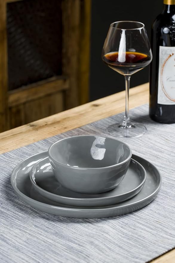 Famiware Mars Plates and Bowls Set 12 Pieces Dinnerware Sets Dishes Set for 4 Dark Gray