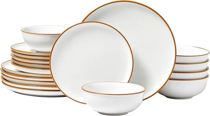 VEVOR Dinnerware Set Service for 6 (18 PCS) Round Plates and Bowls Sets Scratch Resistant Ceramic Dinner Ware Dishwasher and Microwave Suitable Kitchen Dish for Dessert Salad Soup Pasta White