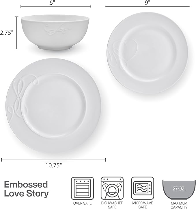 Mikasa Love Story White Chip Resistant 18 Piece Dinnerware Set Service for 6