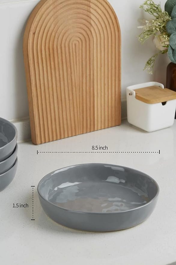 Famiware Mars Plates and Bowls Set for 4 16 Pieces Dinnerware Sets 8.5 Pasta Bowls for Serving Dark Gray