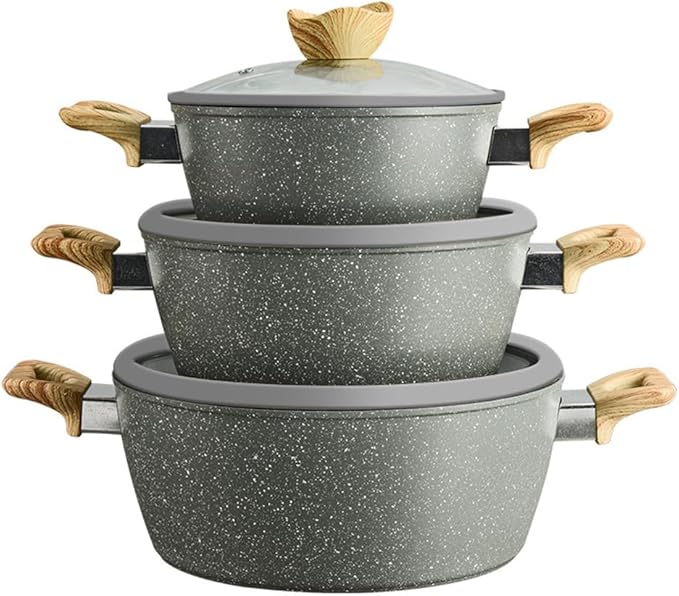 Grey Pots and Pans Set 10 Piece Kitchen Cookware Sets Nonstick Granite Coating Cooking Set Induction Compatible with Frying Saucepan Sauté Pan