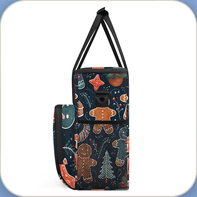 Gingerbread Man Coffee Maker Carrying Bag Christmas Pattern Travel Storage Bag Compatible with K-Mini or K-Mini Plus Single Serve Coffee Brewer Carrying Case with Multiple Pockets &amp Shoulder Str