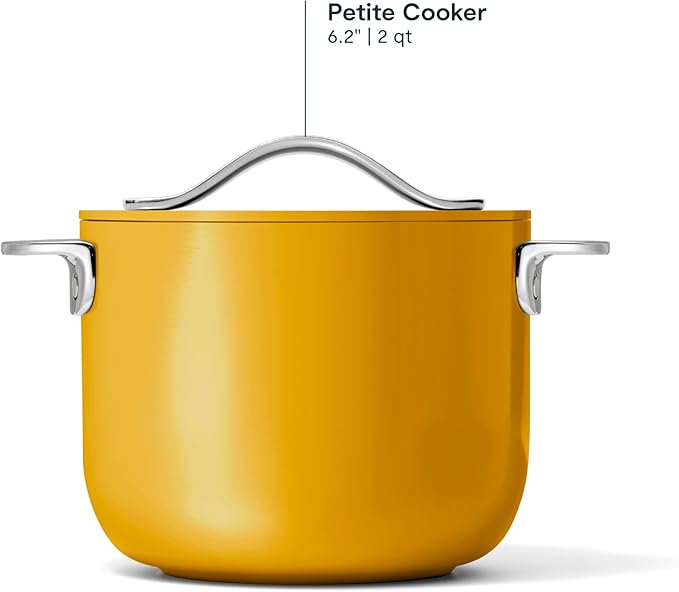 Caraway Petite Cooker - 2 Qt Ceramic Coated Pot - Free From Forever Chemicals - Perfect for Rice Grains or Sauces - Marigold