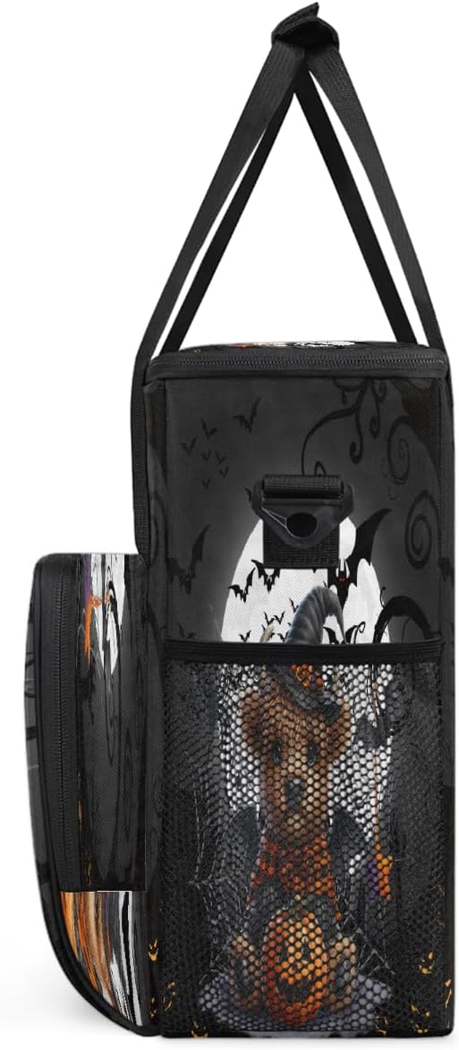 Halloween Alpine Cow Bat Pumpkin Coffee Maker Carring Bag Travel Carrying Storage Tote Bag Compatible with Keurig K-Mini or K-Mini Plus Portable Single Serve Coffee Brewer Case with Pockets