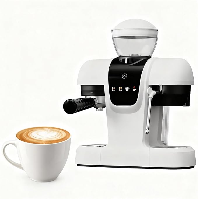 20 Bar Espresso Machine with Grinder &amp Steam Wand - Semi Automatic Coffee Maker NTC Intelligent Temp Control 58mm Stainless Steel Portafilter One-Touch Panel for Home Barista (Removable Water T