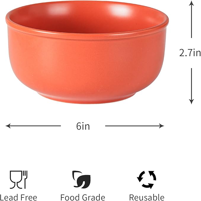 30 OZ Cereal Bowl 6 Inch Ceramic Bowls Sets for 4 Suitable for Breakfast Soups Ramen Pho Udon and Ssoba Dishwasher &amp Microwave Safe Handcrafted Bowls Sets Terracotta Red