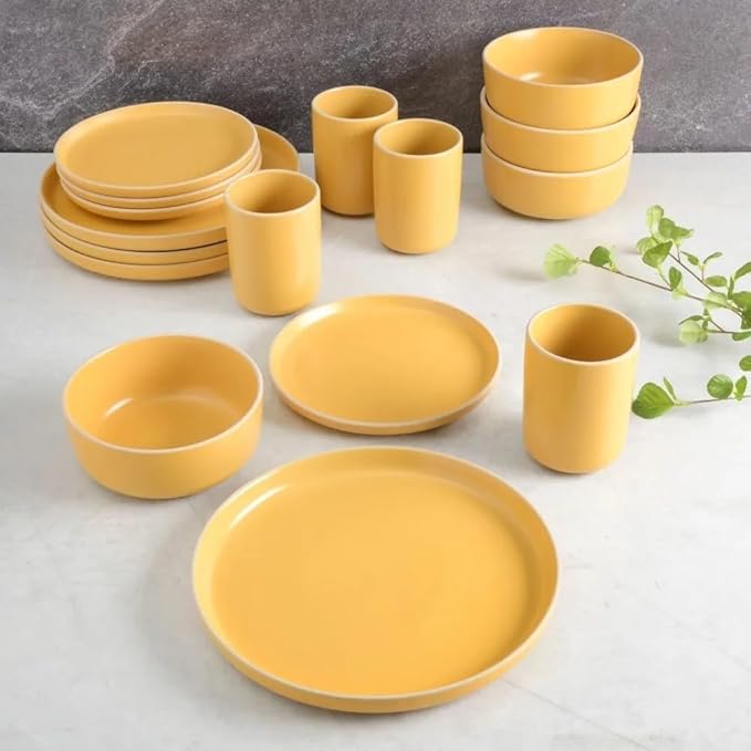 Color Matte 16-Piece Round Stoneware Dinnerware Set Dinner Plates and Dishes Kitchen Items
