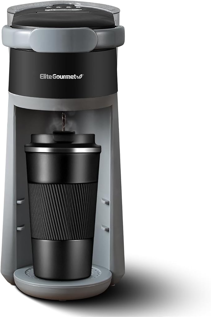 Elite Gourmet EHC323X Rapid Brew Technology 2-in-1 Capsule Coffee Maker 6~12oz Brewing Capacity K-Cups and Grounds Adjustable Mug Height Reusable Filter Black