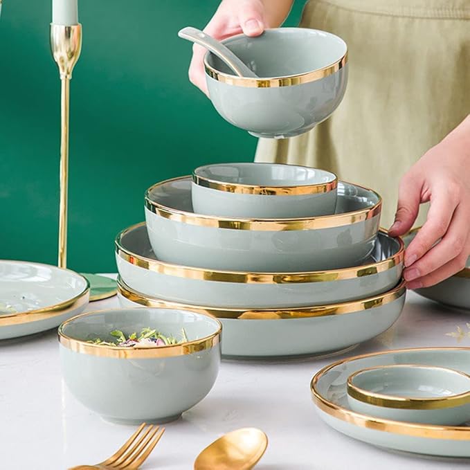 Phnom Penh Ceramics Dinnerware Set Service for 6 Dinner Sets with Dinner Plate Soup Plate Dessert Plate Bowl Ideal for Family Banquets
