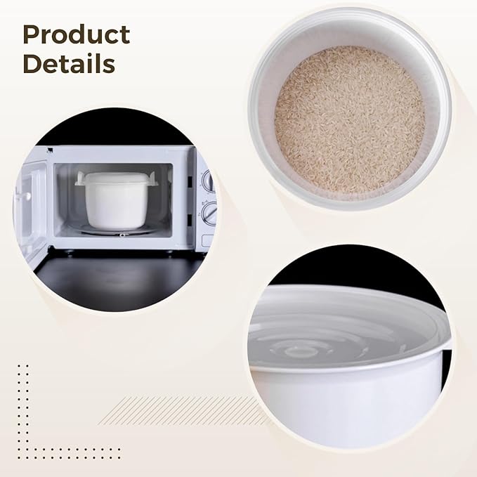 White Microwave Rice Cooker 3-Cup Capacity With Locking Ventilated Lid Versatile Steamer For Quick Meals