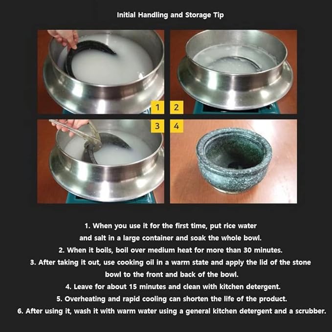 Korea Style Non-stic Traditional Stone Rice Cooker with wood stand Cauldron Multi Cooker-Bibimbab Nurungji for 1–2 people 6.2×3.3 inch