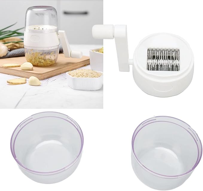 Yuecoom Stainless Steel Blades Nut Chopper Manual Grinder with Hand Crank for Garlic White