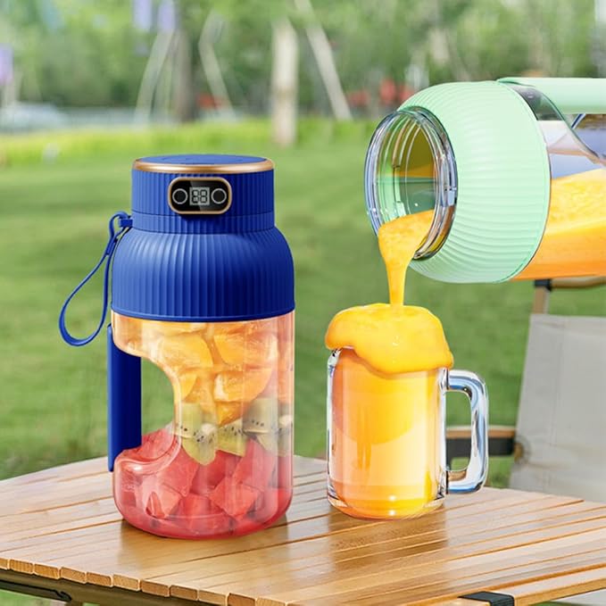 Portable Juicer Cup 1.2L Small Juice Blender USB Rechargeable Blender Cup with Digital Display for Juice Shakes Smoothies