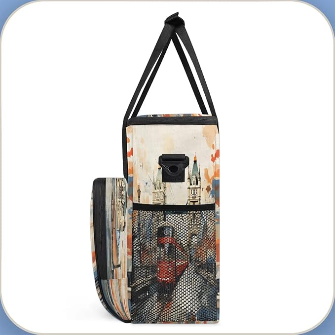 Watercolor City Landscape Coffee Maker Carrying Bag Compatible with K-Mini or K-Mini Plus Portable Single Cup Coffee Maker Case with Pockets for K Cup Pods